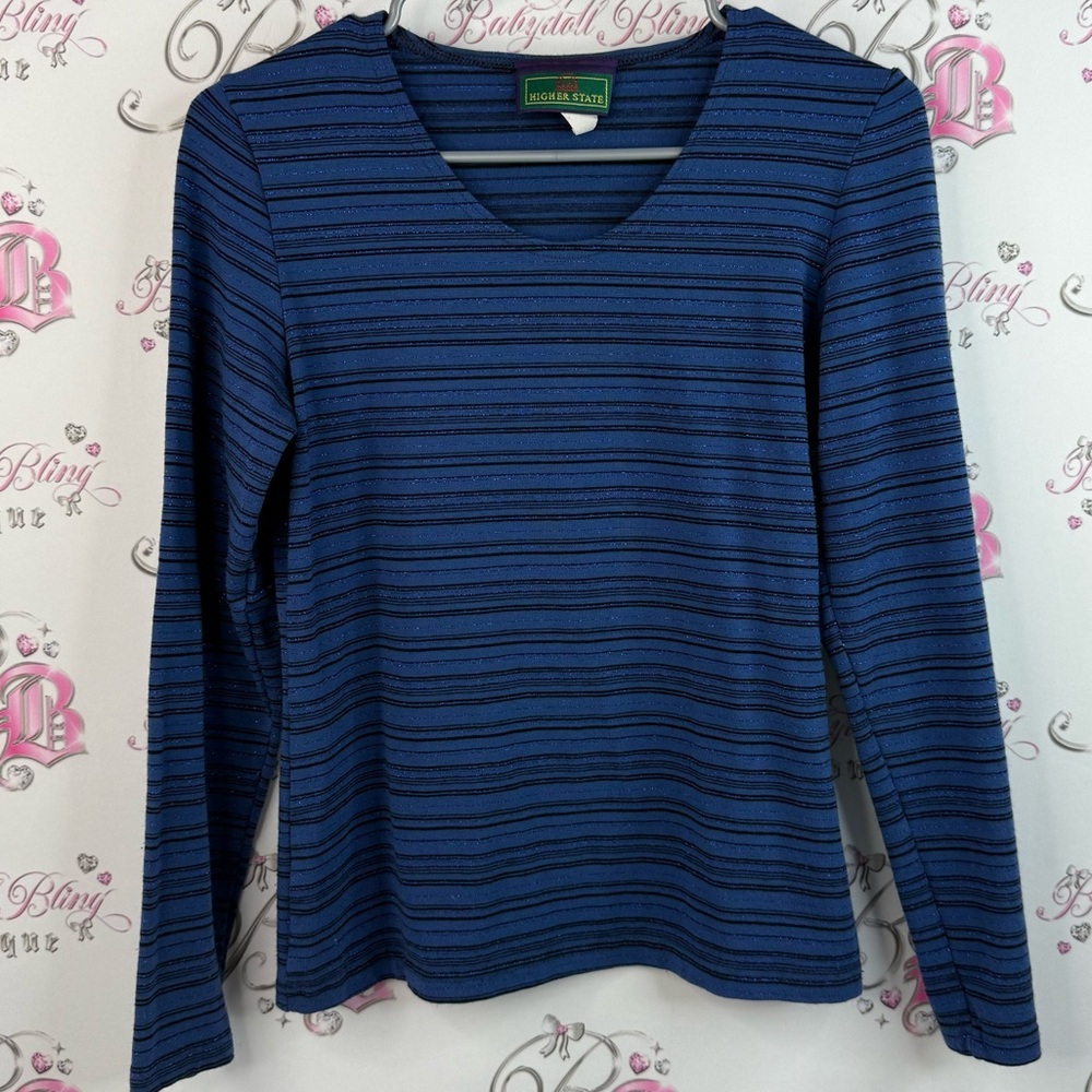 Higher state sparkly long sleeve shirt Women's Navy Striped Long Sleeve Top